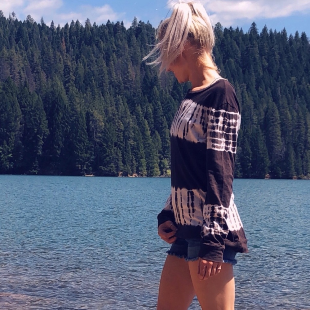 Espresso brown and white tie dye long sleeved top